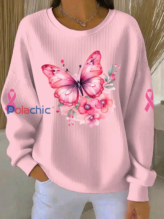 Sweatshirt Décontracté Femme Rose Imprimé Cancer Du Sein Rose / S