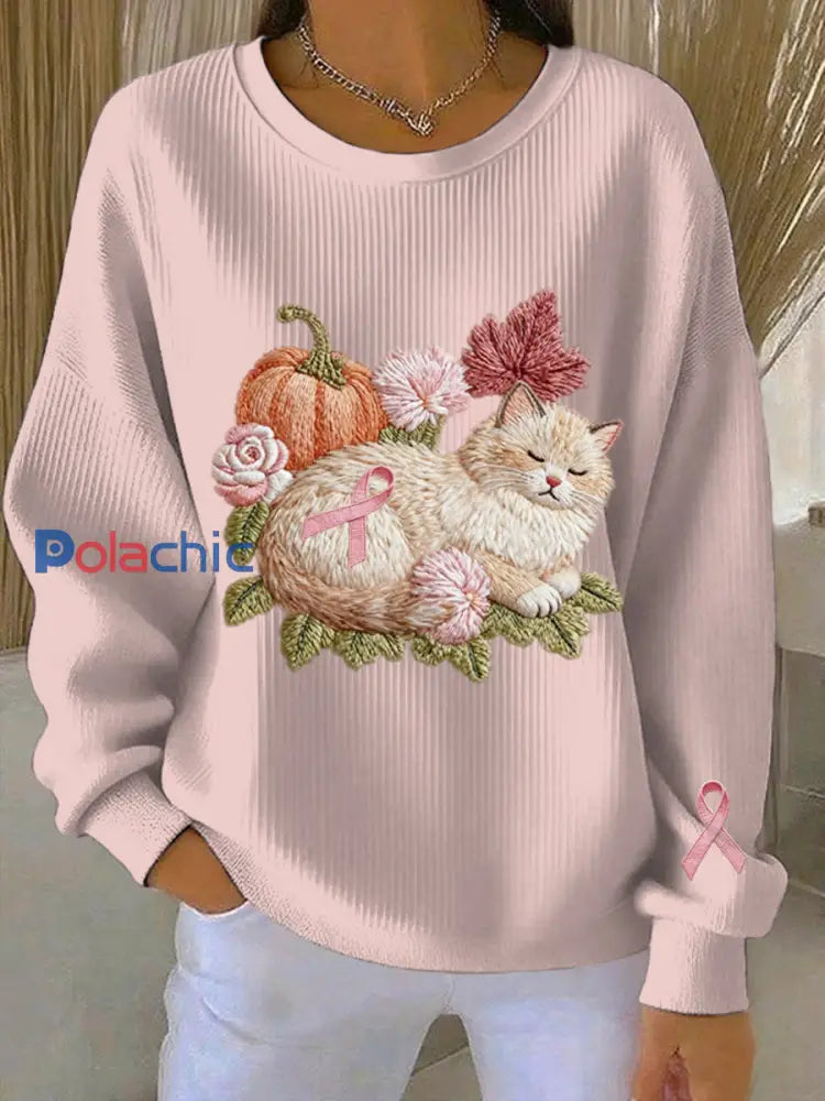 Sweatshirt Décontracté Femme Rose Imprimé Cancer Du Sein Rose / S
