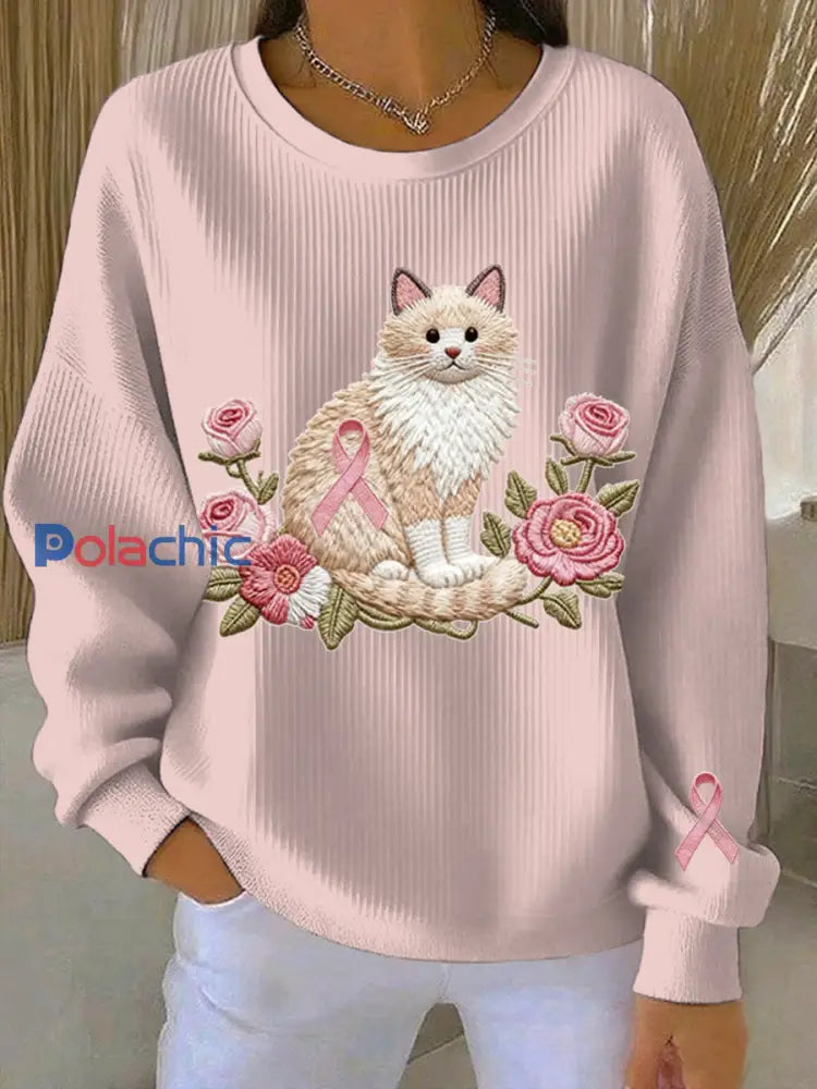 Sweatshirt Décontracté Femme Rose Imprimé Cancer Du Sein Rose / S