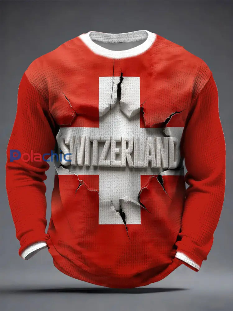 Sweatshirt Edgy Cracked Swiss Cross & Text Print Homme Multicolore / S