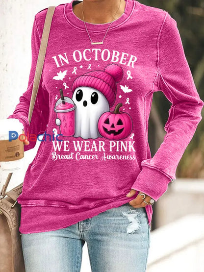 Sweatshirt Femme En Octobre Nous Portons Rose Sensibilisation au Cancer du Sein Rose Rouge / S