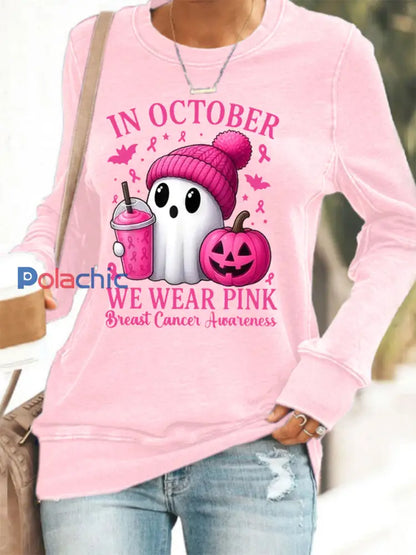 Sweatshirt Femme En Octobre Nous Portons Rose Sensibilisation au Cancer du Sein Rose / S