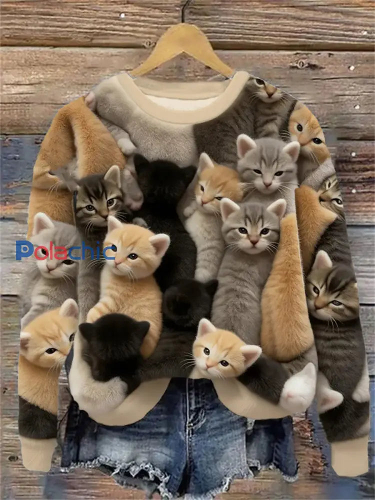 Sweatshirt Femme Flannel Mignon Chats Imprimer comme image / S
