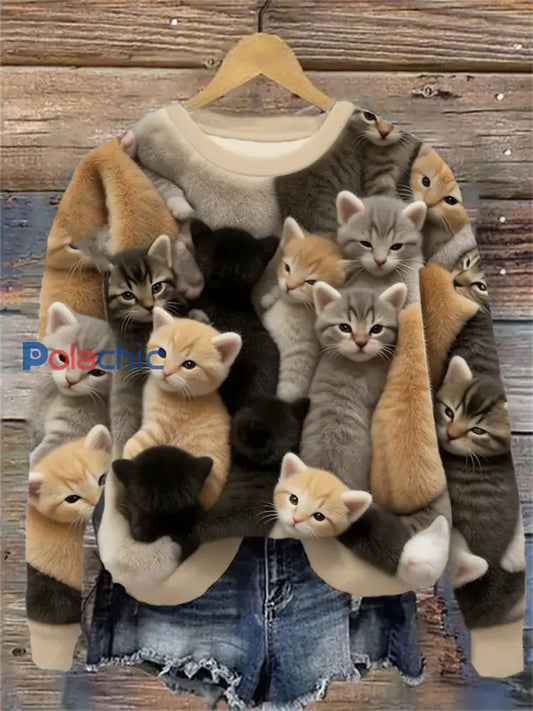 Sweatshirt Femme Flannel Mignon Chats Imprimer comme image / S