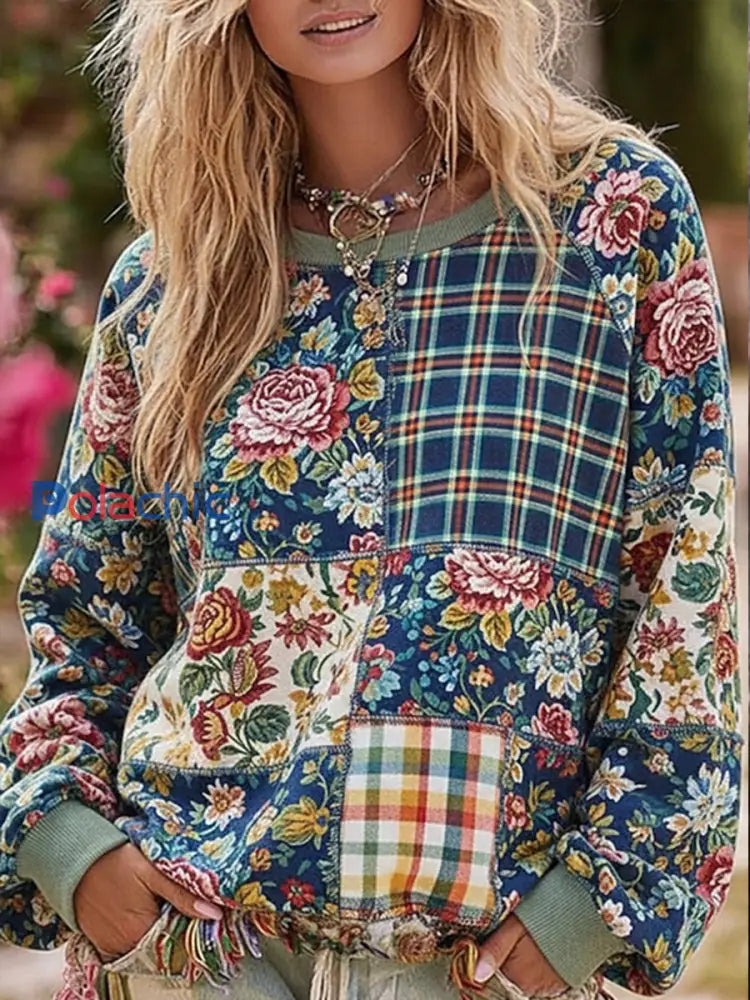 Sweatshirt Femme Imprimé floral bohème comme image / S