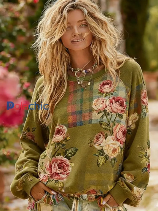 Sweatshirt Femme Imprimé floral bohème comme image / S
