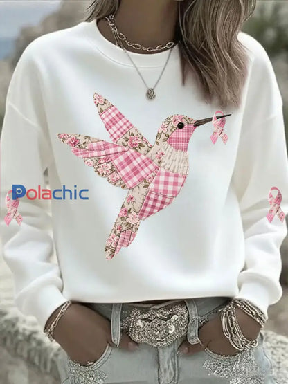 Sweatshirt Femme Rose Imprimé Colibri Blanc / S