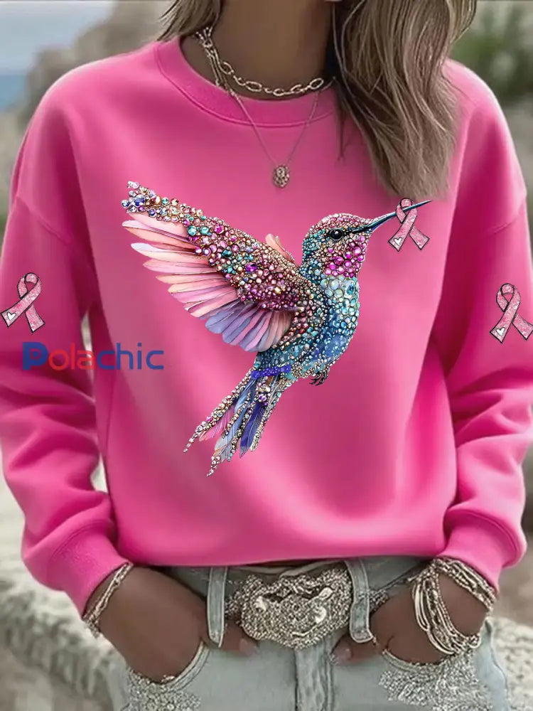 Sweatshirt Femme Rose Imprimé Colibri Rose Rouge / S