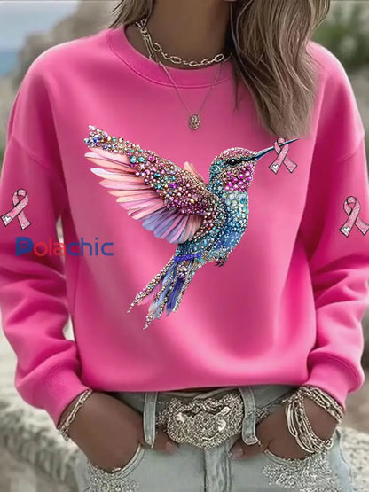 Sweatshirt Femme Rose Imprimé Colibri Rose Rouge / S