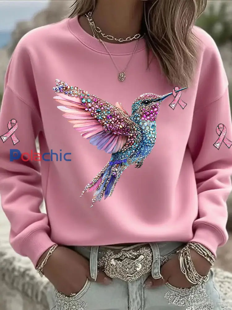 Sweatshirt Femme Rose Imprimé Colibri Rose / S