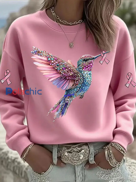 Sweatshirt Femme Rose Imprimé Colibri Rose / S