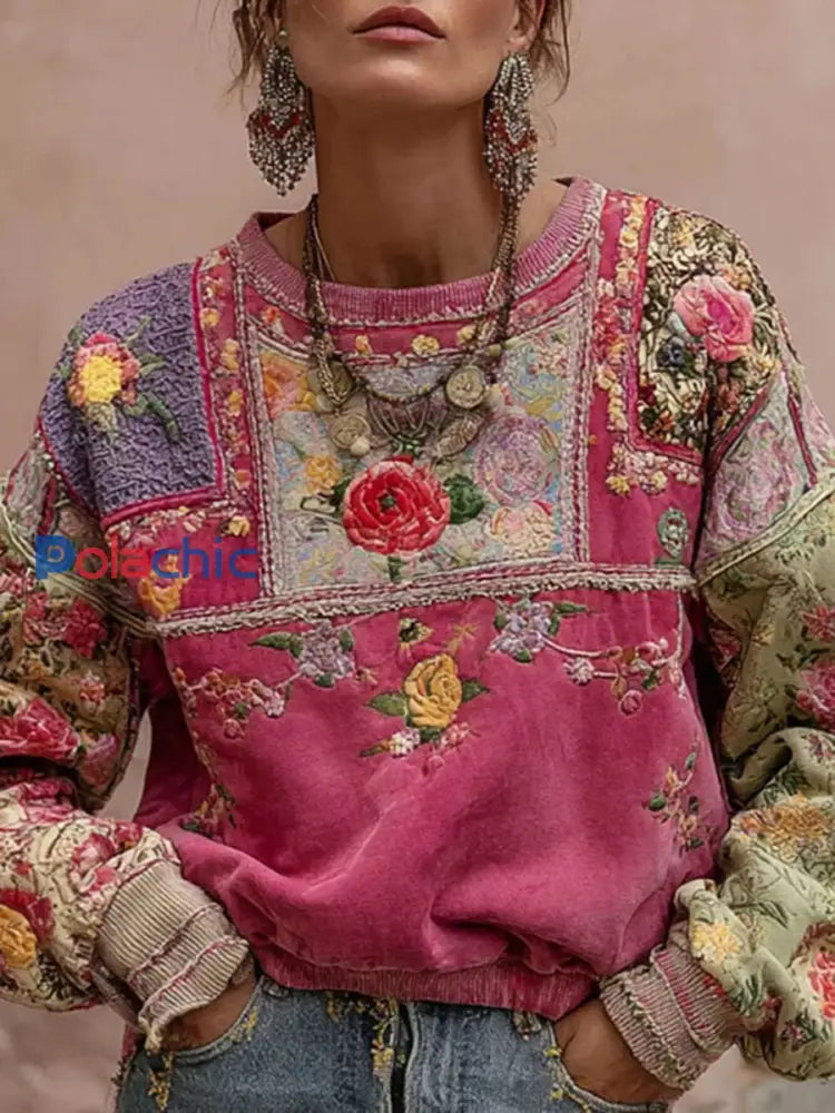 Sweatshirt Femme Rose Imprimé Floral comme image / S