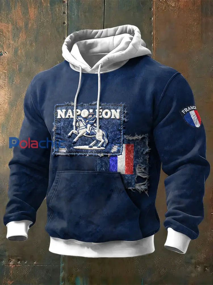 Sweatshirt Homme Bleu Imprimé Napoléon Français Effet Denim Bleu Marine / S