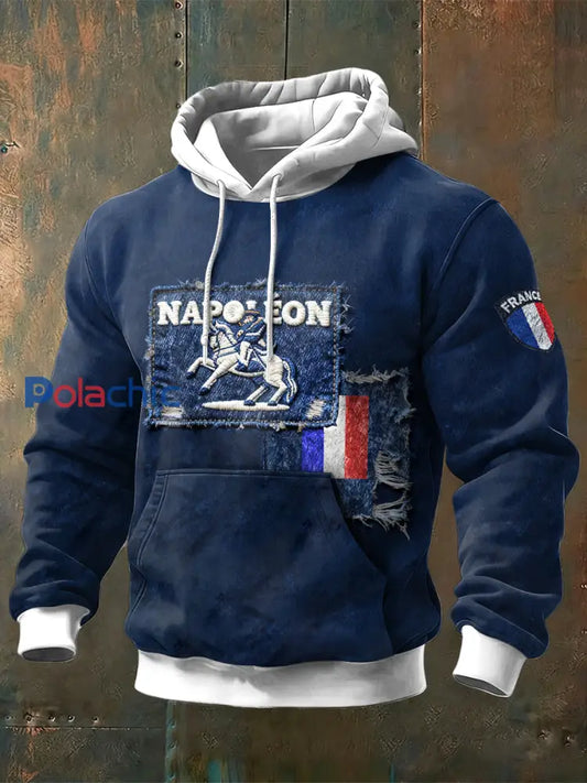 Sweatshirt Homme Bleu Imprimé Napoléon Français Effet Denim Bleu Marine / S