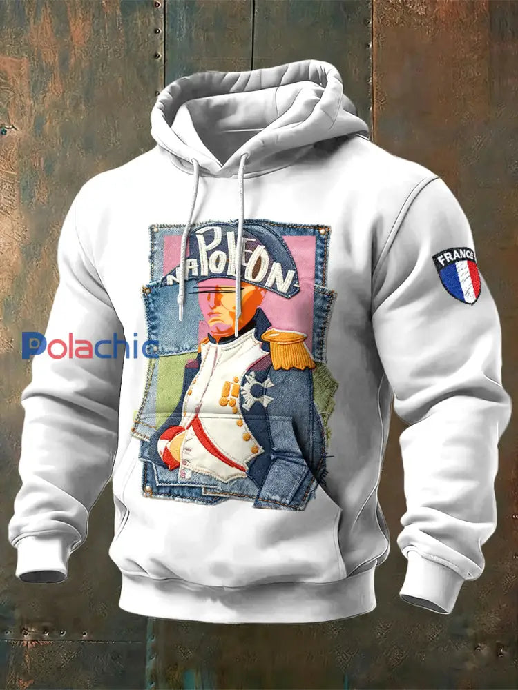 Sweatshirt homme effet denim effet Napoléon français en patchwork blanc Blanc / S