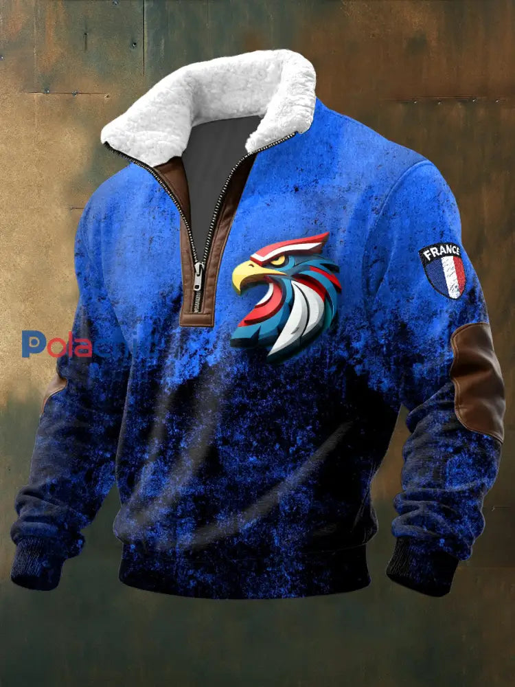 Sweatshirt Homme French Eagle Dégradé Stand-Up Collar Bleu / S