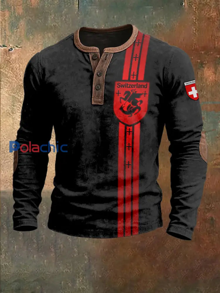 Sweatshirt Homme Noir Imprimé Suisse Patchwork Noir / S