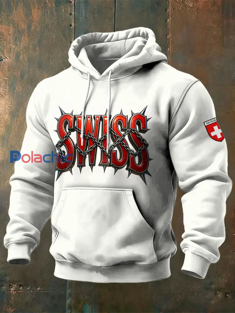 Sweatshirt imprimé de conception de lettrage suisse des hommes Blanc-Crémeux / S