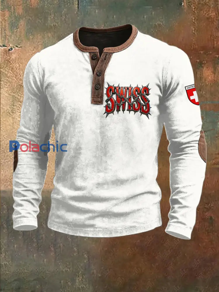 Sweatshirt Patchwork Drinted de conception de lettrage suisse des hommes Blanc / S