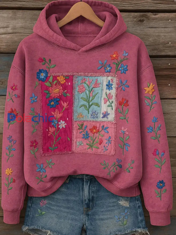 Sweatshirt Régulier Retro Art Floral Femme Rose Rouge / S