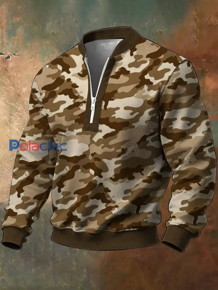 Sweatshirt Retro Camouflage Homme Kaki / S