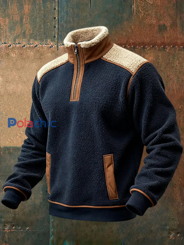 Sweatshirt Retro Warm Outdoor Homme Bleu Marine / S