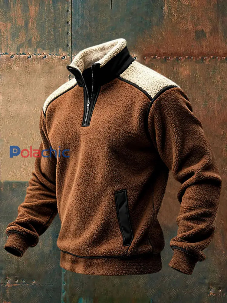 Sweatshirt Retro Warm Outdoor Homme Marron / S