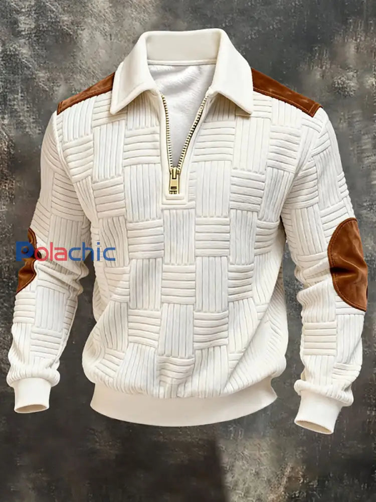 Sweatshirt Retro Zip-Up Homme Blanc-Crémeux / S