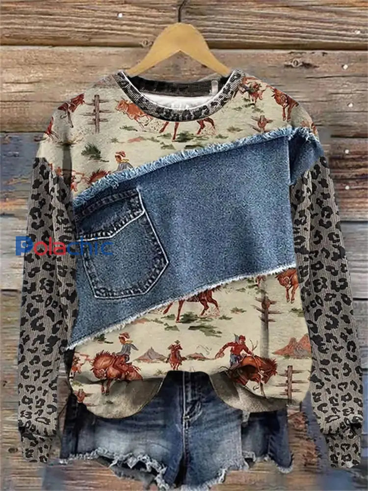 Sweatshirt Western Art Print Femme comme image / S
