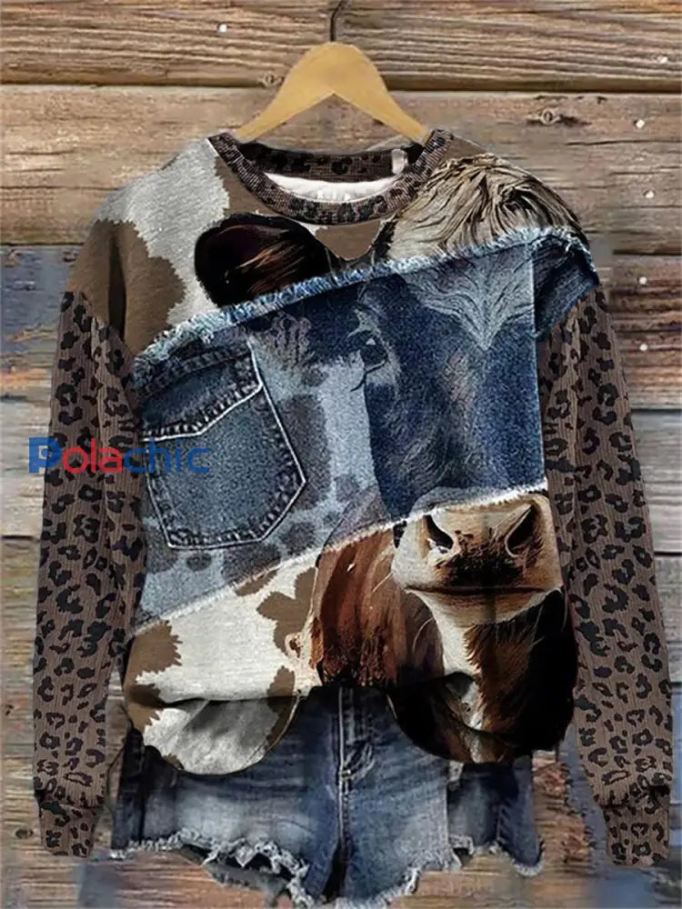 Sweatshirt Western Art Print Femme comme image / S