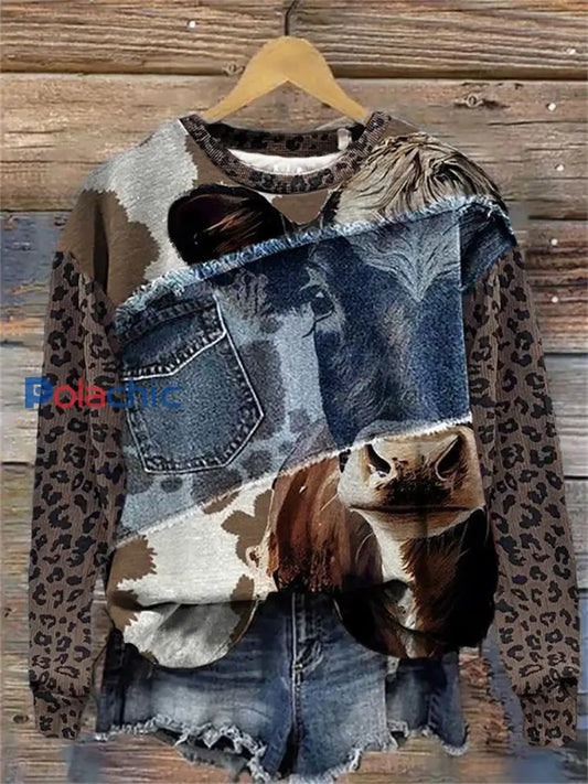 Sweatshirt Western Art Print Femme comme image / S