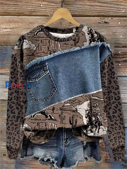 Sweatshirt Western Art Print Femme comme image / S