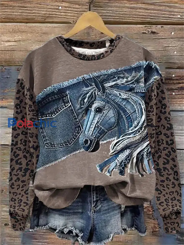 Sweatshirt Western Art Print Femme comme image / S