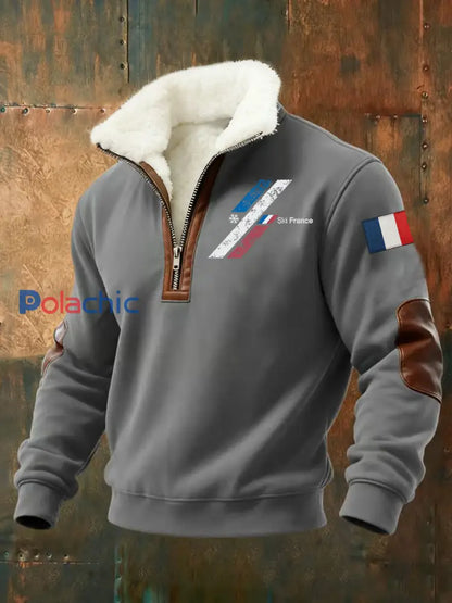 Sweatshirt zippé à col montant Skii France pour homme Bleu Marine / S