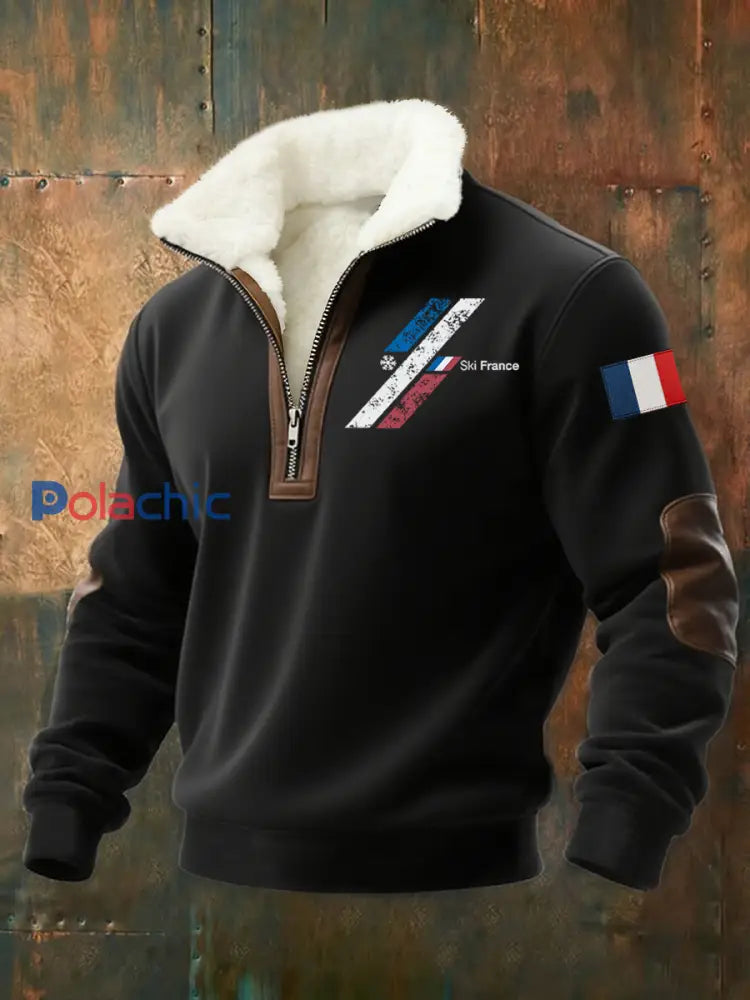 Sweatshirt zippé à col montant Skii France pour homme Noir / S