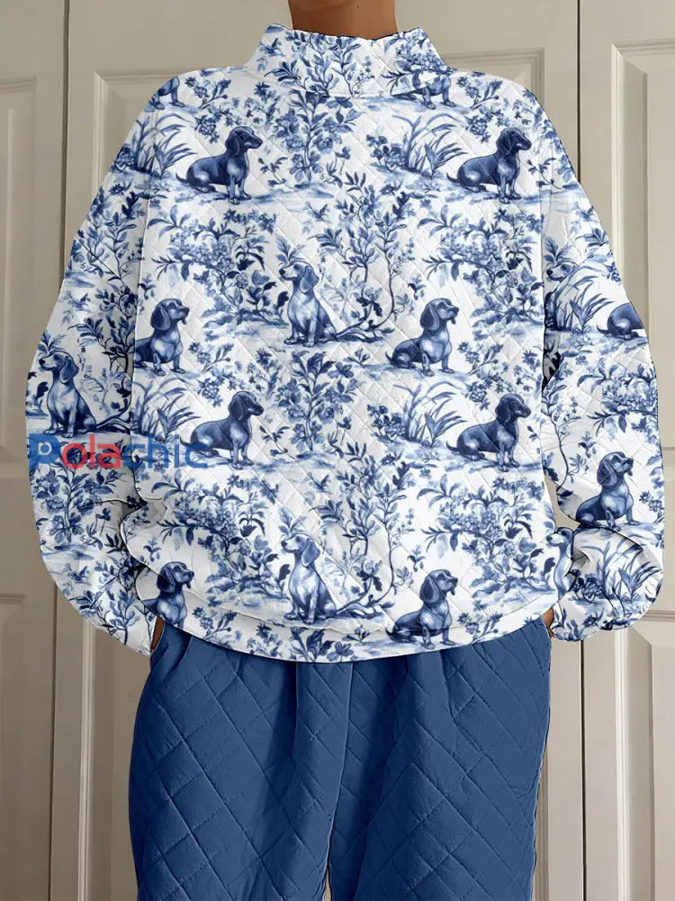 Sweatshirts à imprimé teckel pour femmes Bleu / S