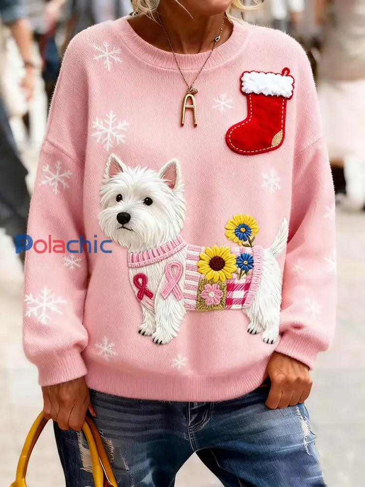 Sweatshirts en flanelle de chien de cancer du sein de Noël des femmes Rose / S