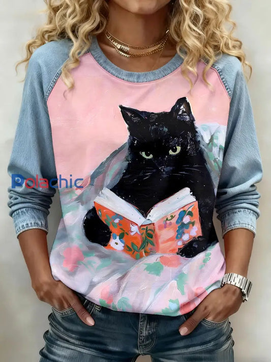 Sweatshirts Noir Chat Imprimé Femme comme image / S