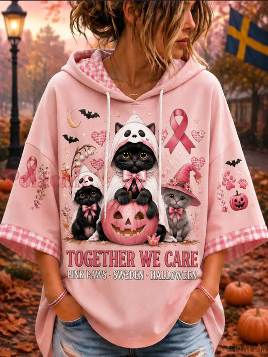 Szwedzka damska bluza z kapturem z krótkim rękawem na raka piersi Halloween - A / S