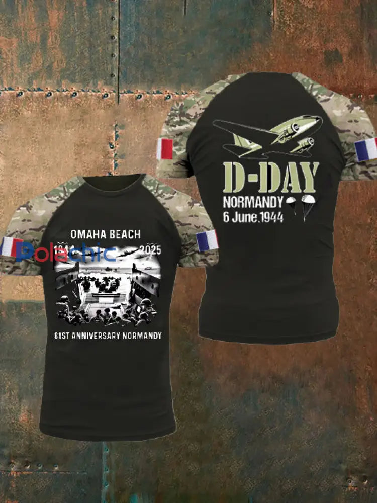 T-shirt 1944 Normandie Military History D-Day pour homme vert armée / S