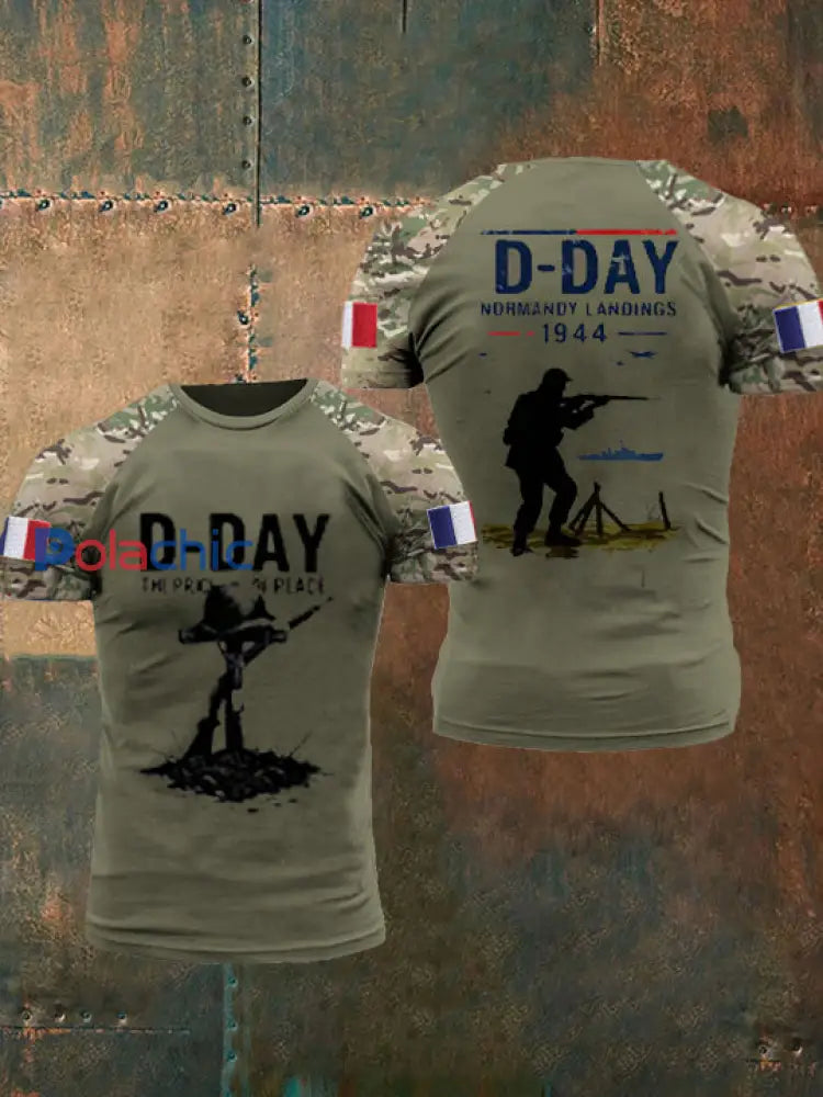 T-shirt 1944 Normandie Military History D-Day pour homme vert armée / S