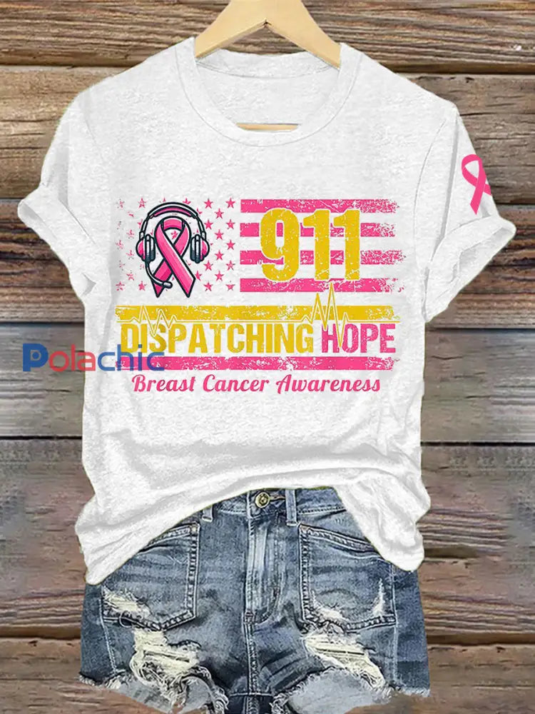 T-shirt 911 Dispatcher Breast Cancer Femme Blanc / S