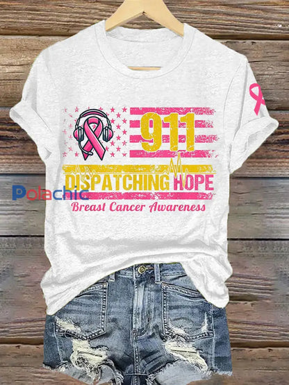 T-shirt 911 Dispatcher Breast Cancer Femme Blanc / S