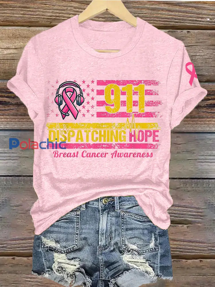 T-shirt 911 Dispatcher Breast Cancer Femme Rose clair / S