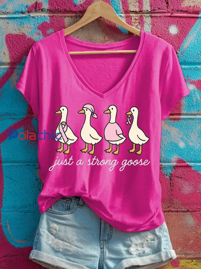 T-shirt à col en V imprimé Just a Strong Goose Femme Rose Rouge / S