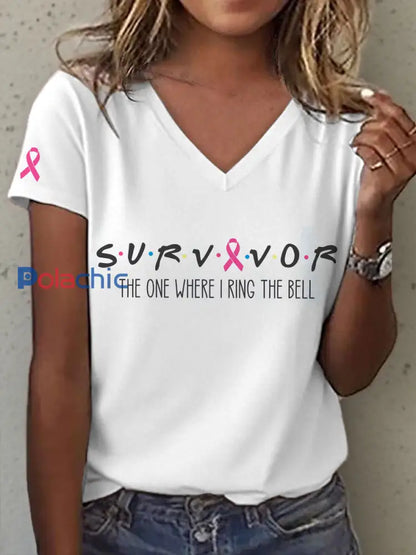 T-shirt à col en V Survivor The One When I Ring The Bell pour femme Blanc / S