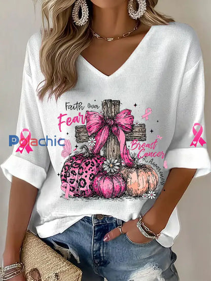 T shirt à gaufres ruban rose pour femmes sensibilisation au cancer du sein Blanc / S