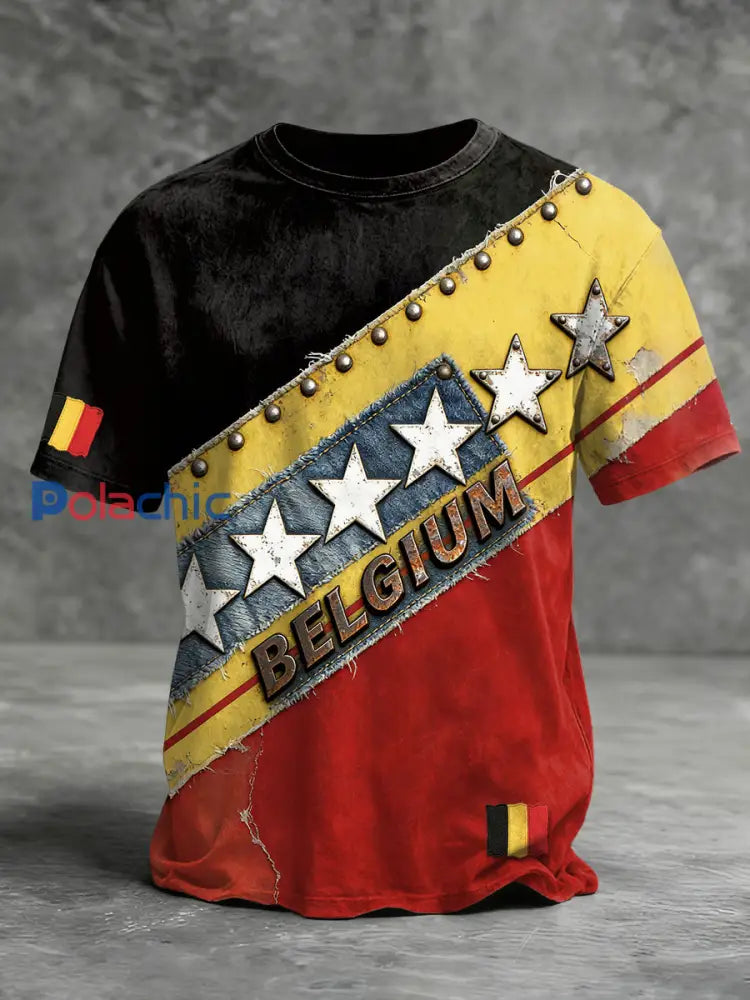 T-shirt à imprimé étoile et drapeau belge pour hommes Multicolore / S