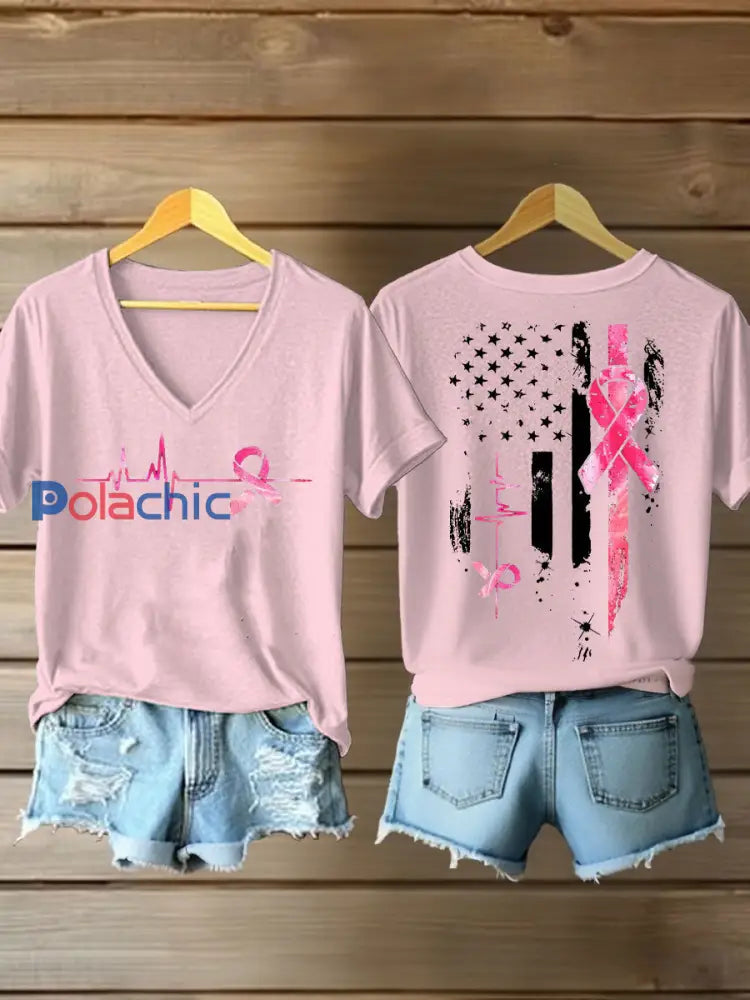 T-shirt à imprimé ruban rose pour femmes sensibilisation au cancer du sein Rose Clair / S