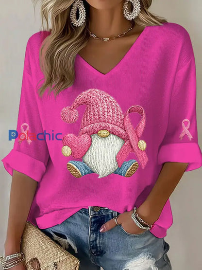 T-shirt à imprimé ruban rose pour femmes sensibilisation au cancer du sein Rose Rouge / S